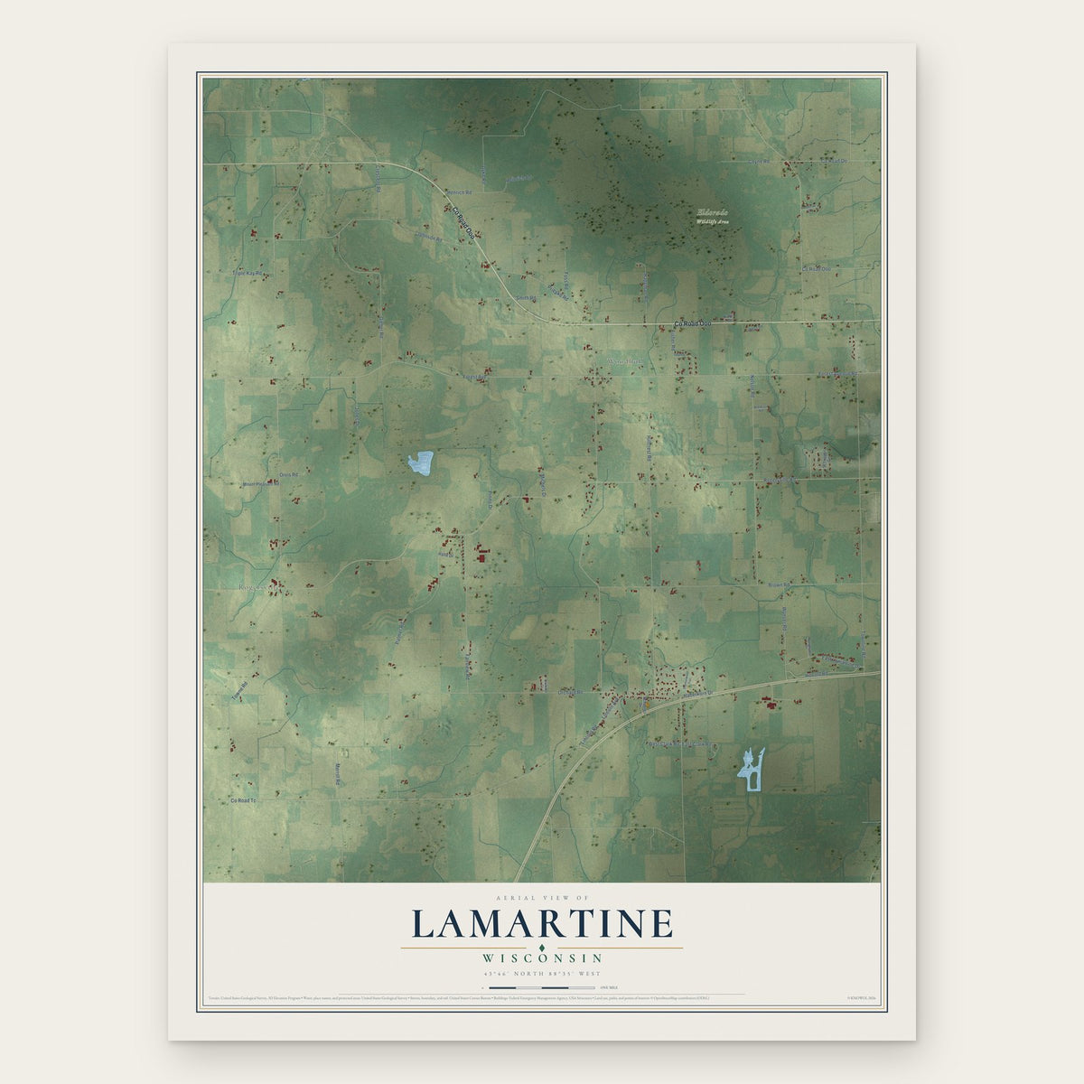 Lamartine, Wisconsin map print, the full design