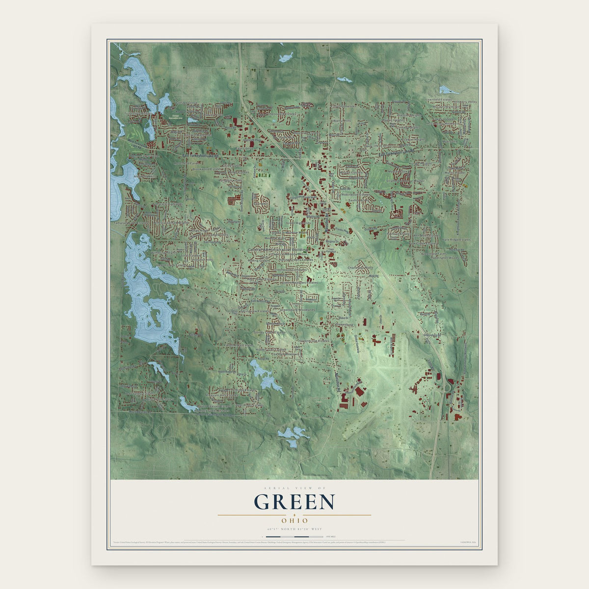 Green, Ohio map print, the full design