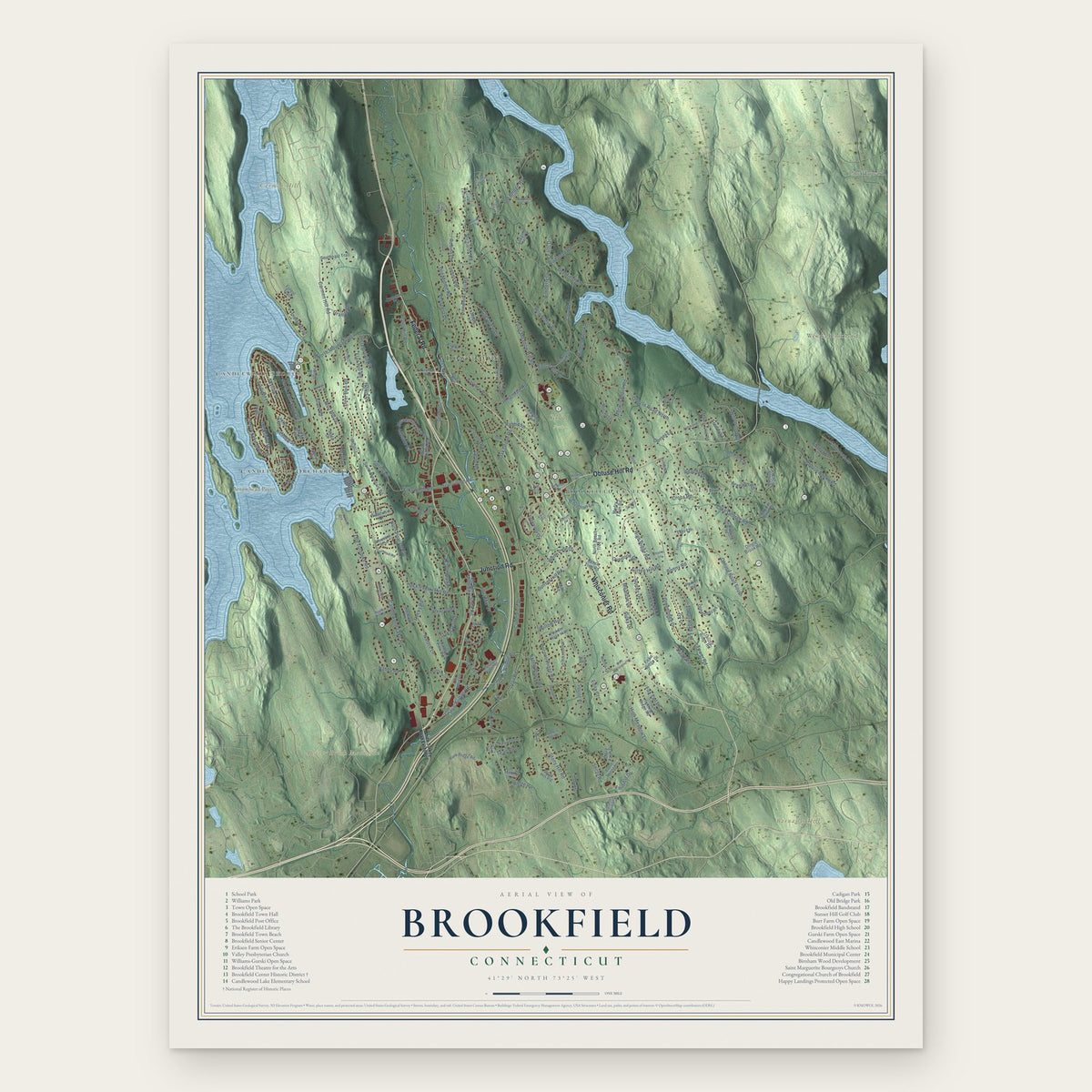 Brookfield, Connecticut map print, the full design