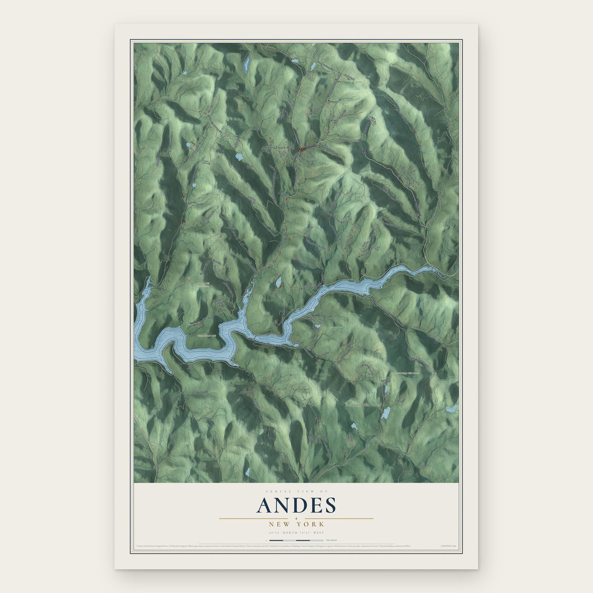 Andes, New York map print, the full design