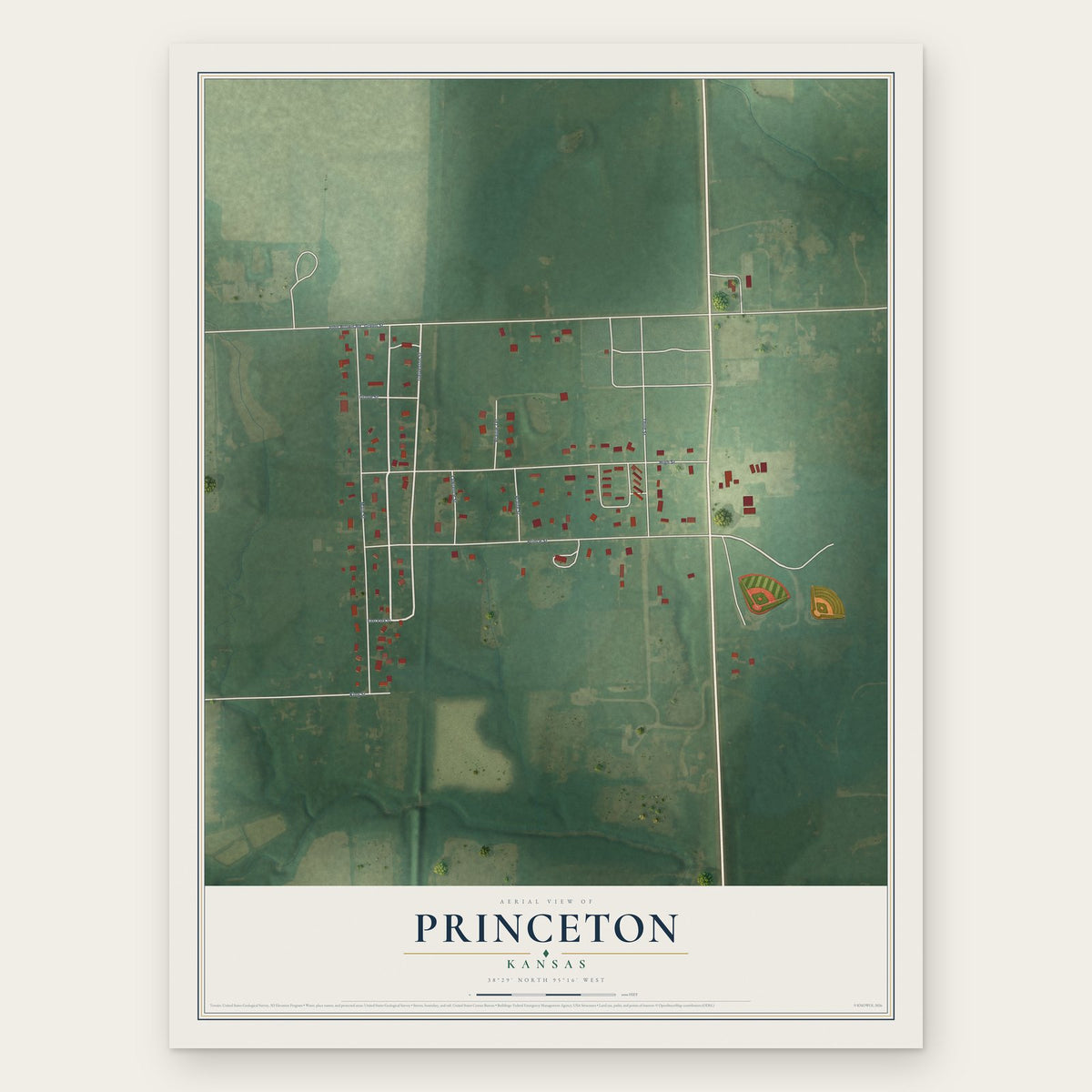 Princeton, Kansas map print, the full design