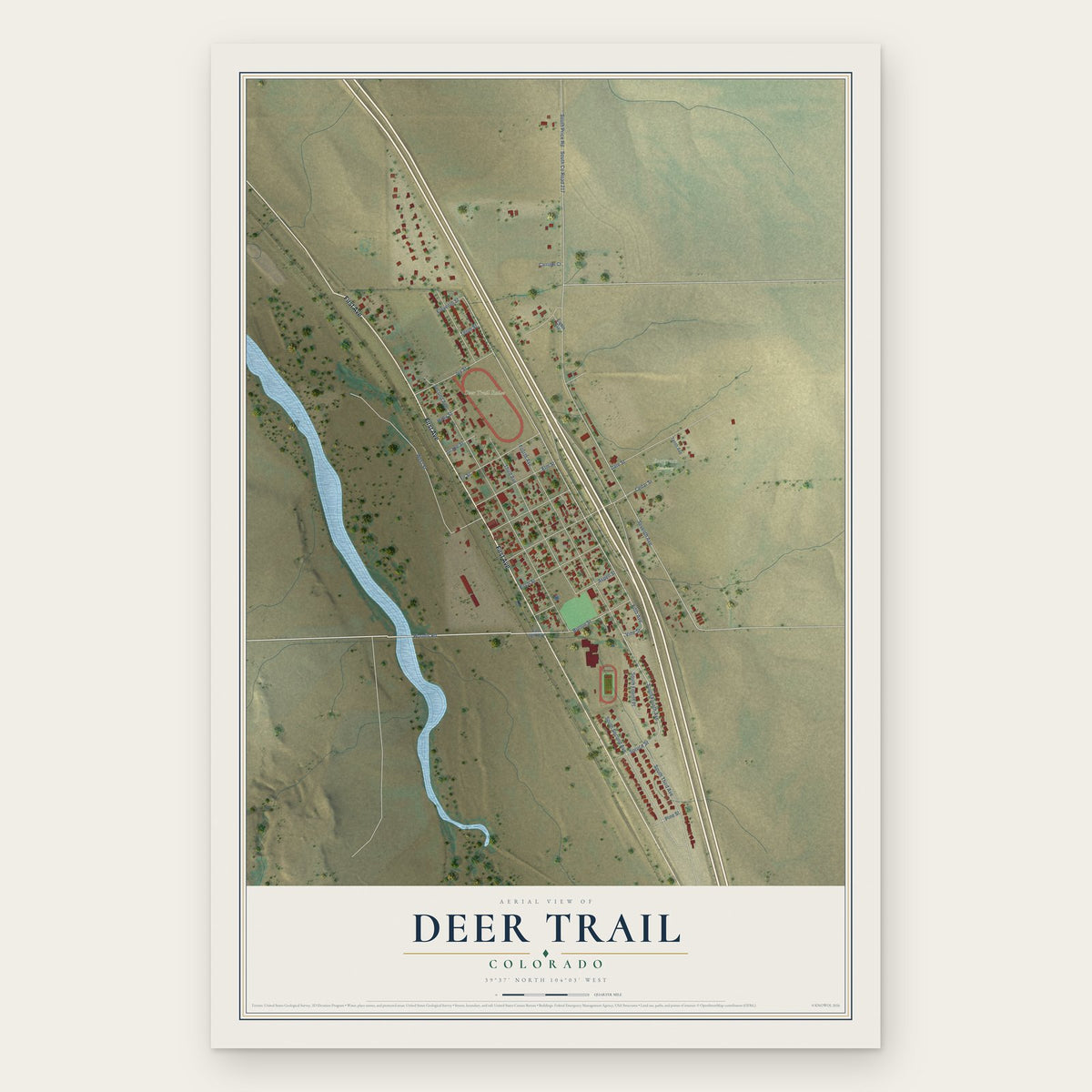Deer Trail, Colorado map print, the full design