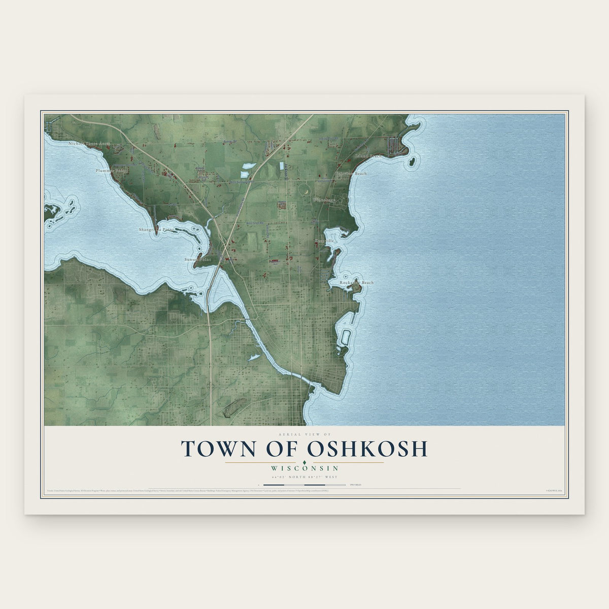 Town of Oshkosh, Wisconsin map print, the full design