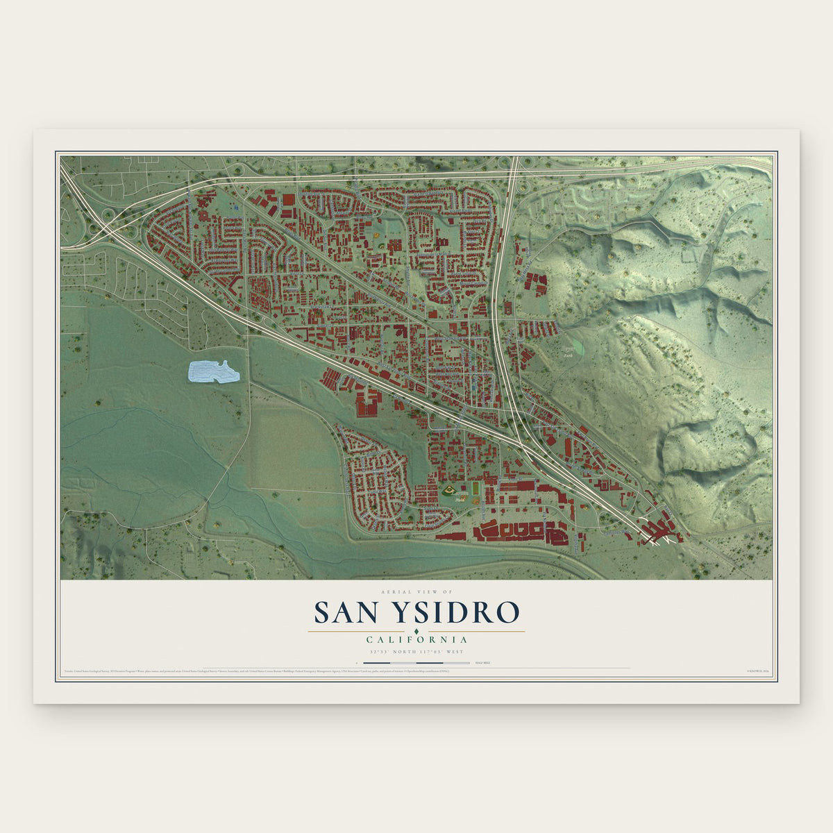 San Ysidro, California map print, the full design