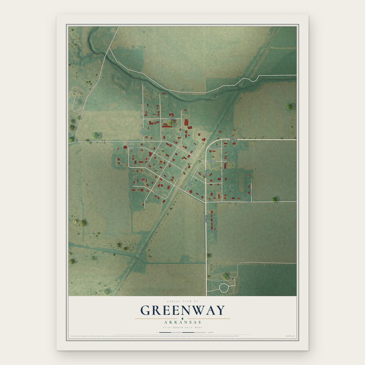 Greenway, Arkansas map print, the full design