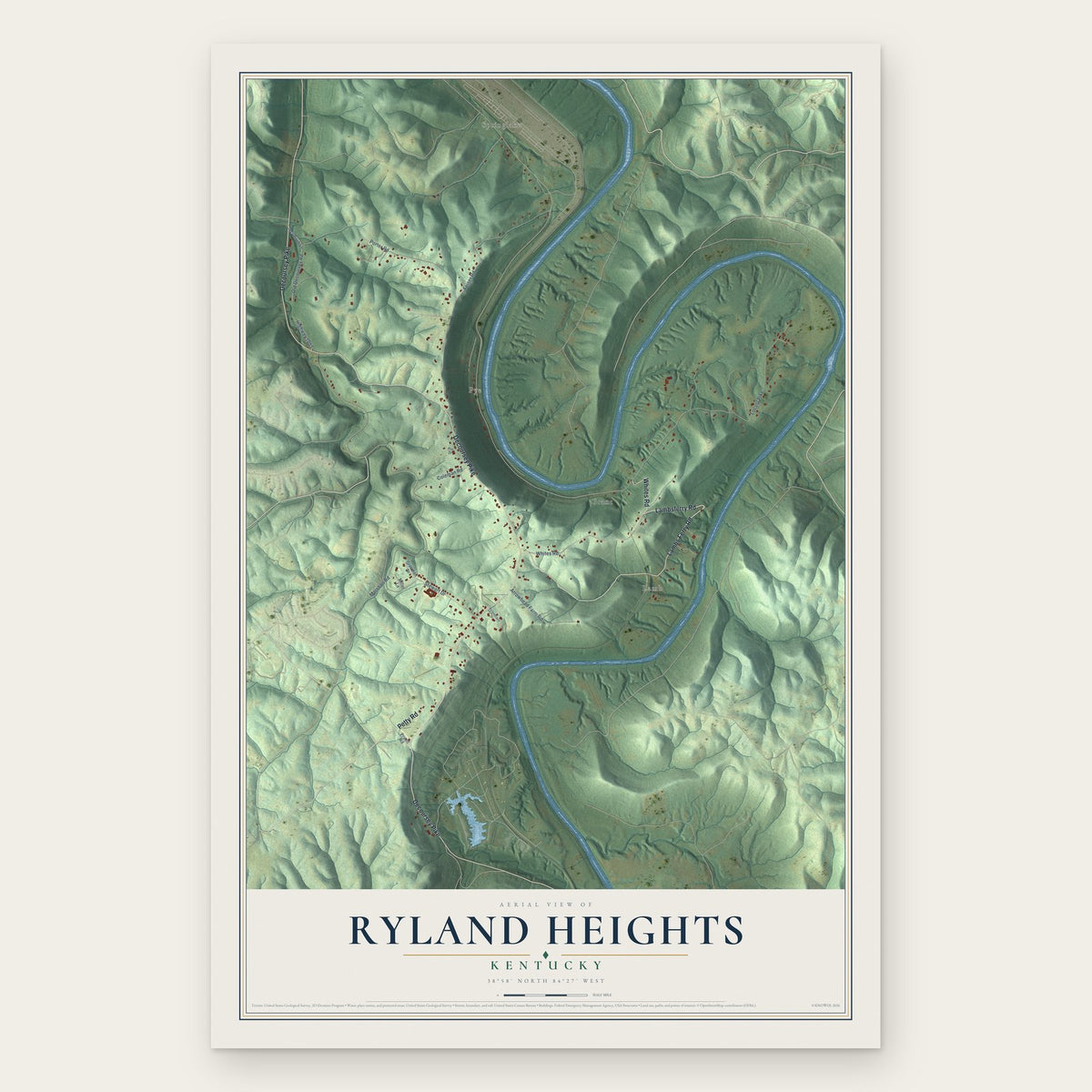 Ryland Heights, Kentucky map print, the full design