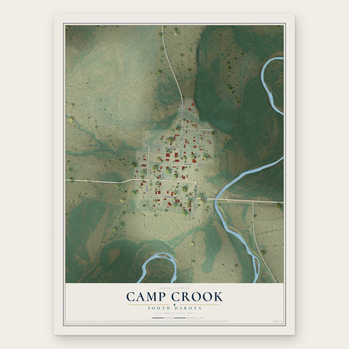 Camp Crook, South Dakota map print, the full design