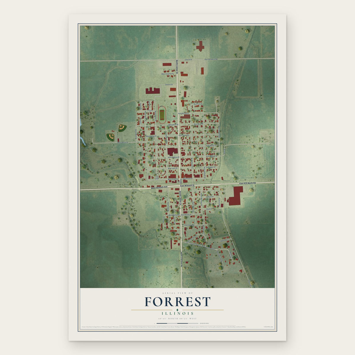 Forrest, Illinois map print, the full design