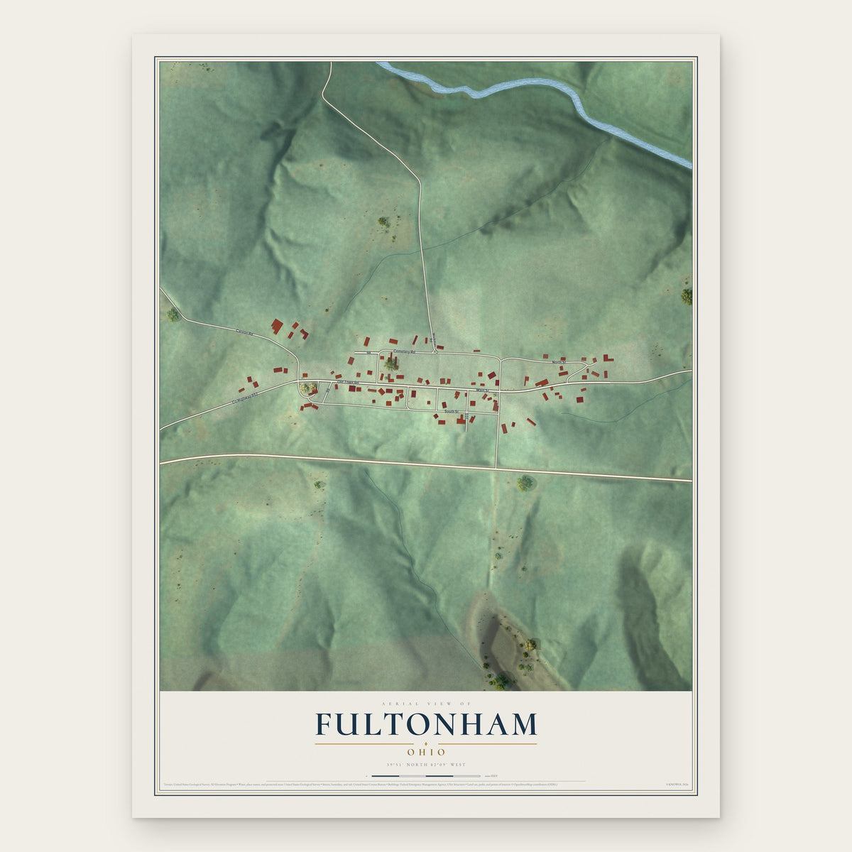 Fultonham, Ohio map print, the full design