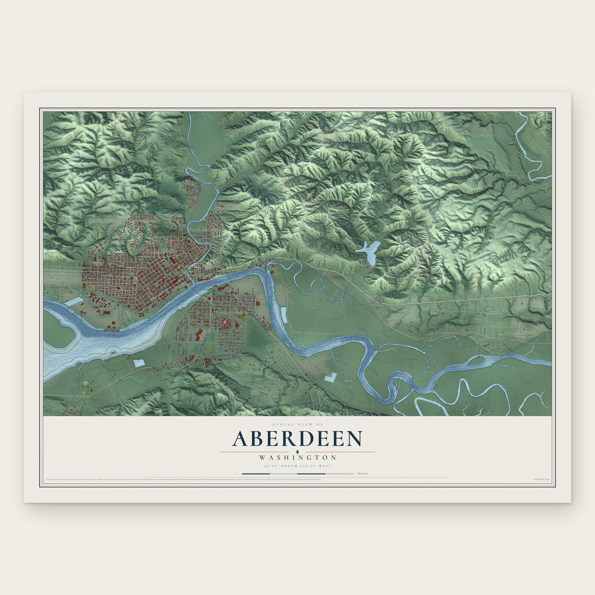 Aberdeen, Washington map print, the full design