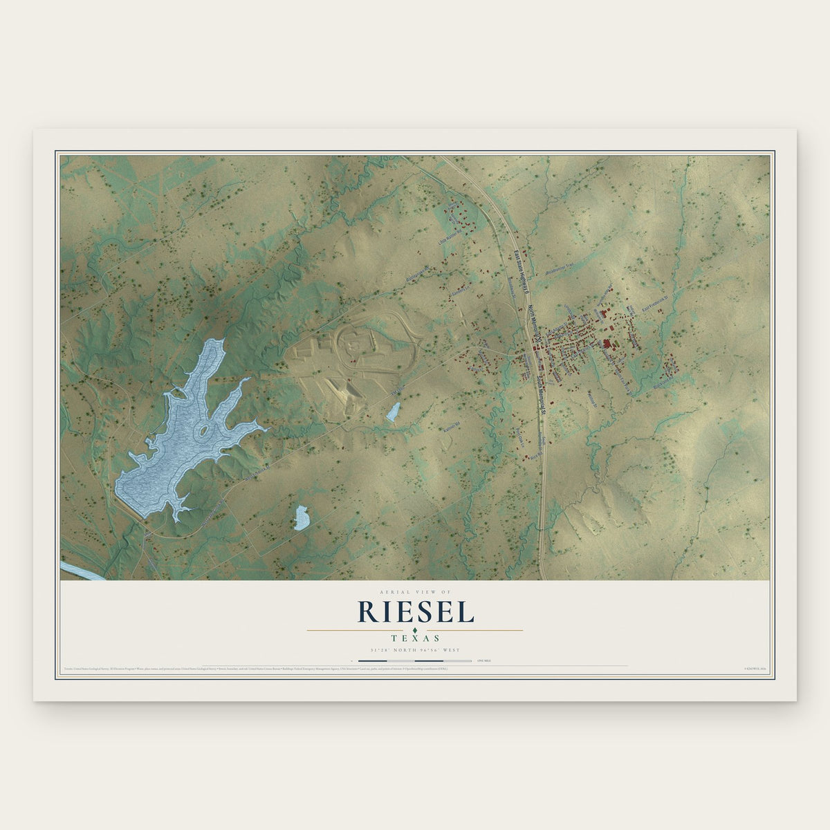 Riesel, Texas map print, the full design