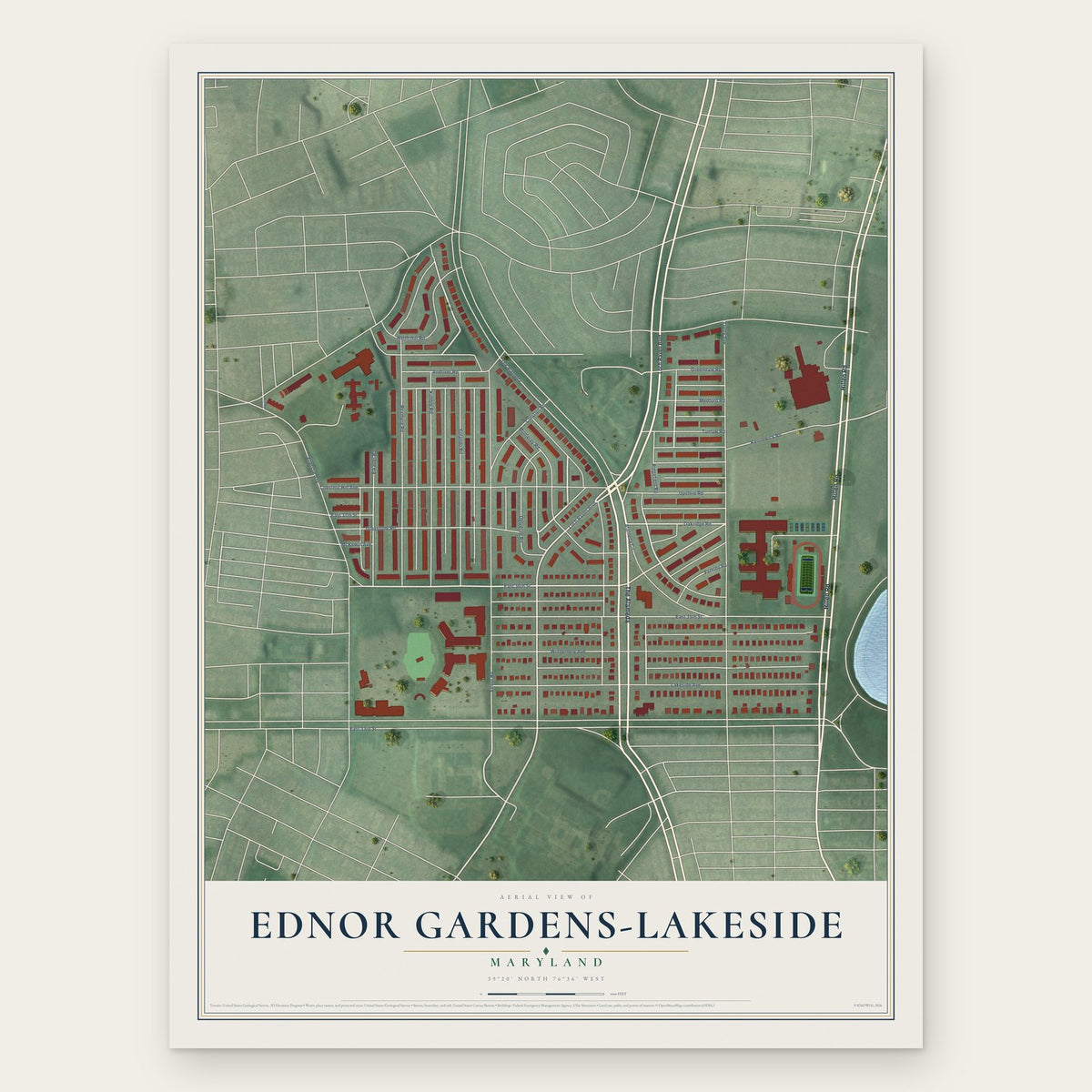 Ednor Gardens-Lakeside, Maryland map print, the full design
