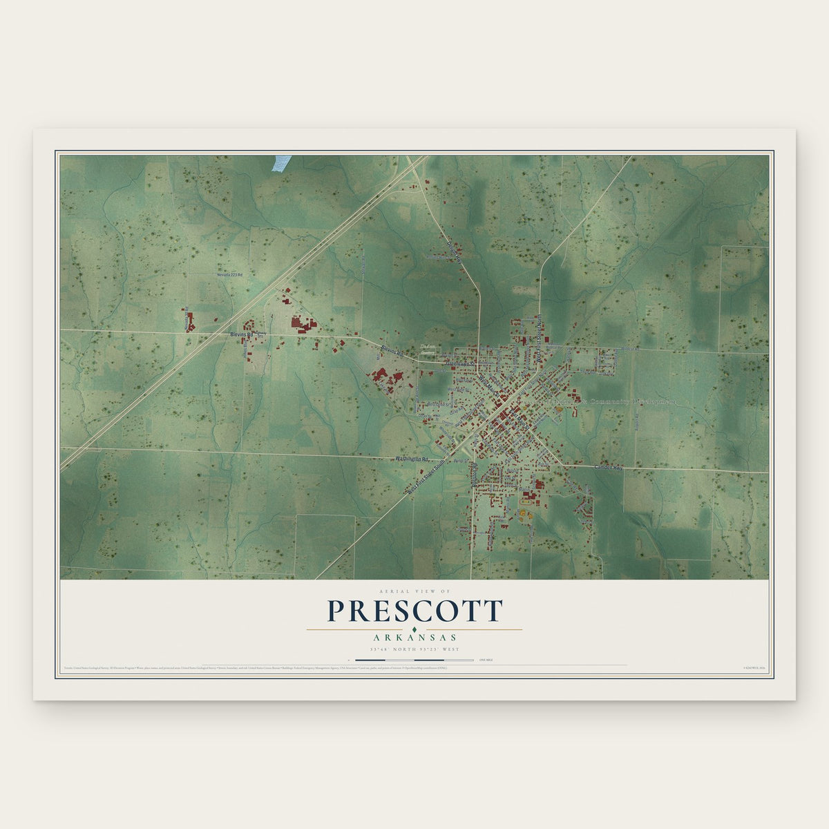 Prescott, Arkansas map print, the full design