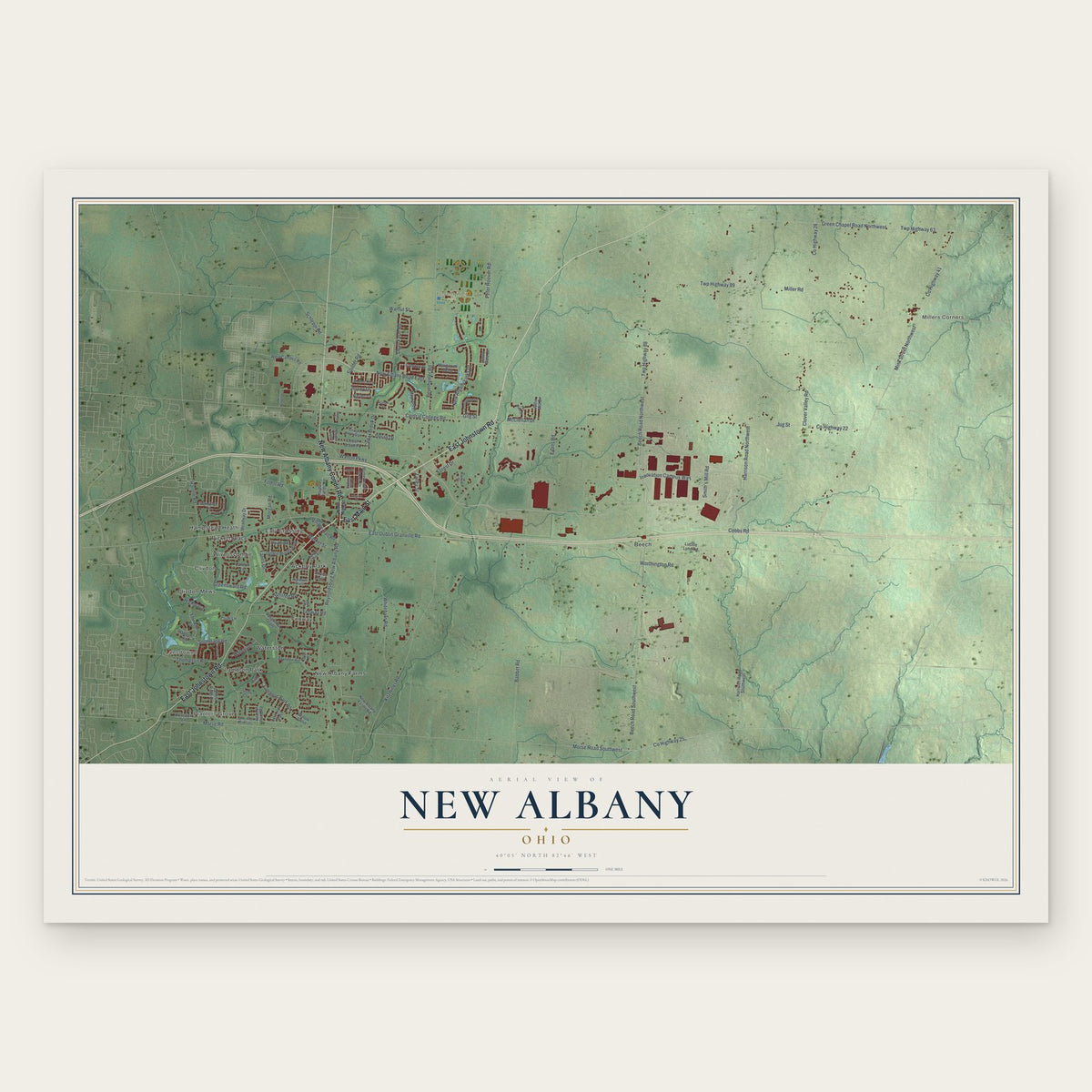 New Albany, Ohio map print, the full design