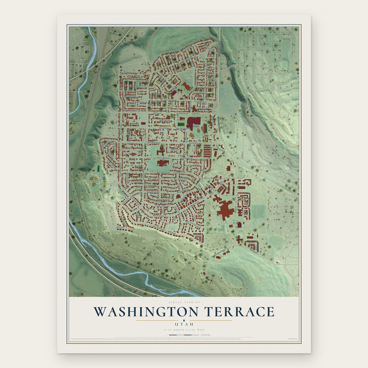 Washington Terrace, Utah map print, the full design