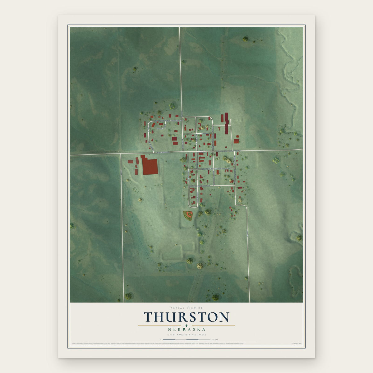 Thurston, Nebraska map print, the full design