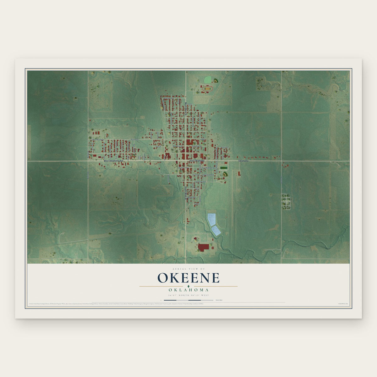 Okeene, Oklahoma map print, the full design