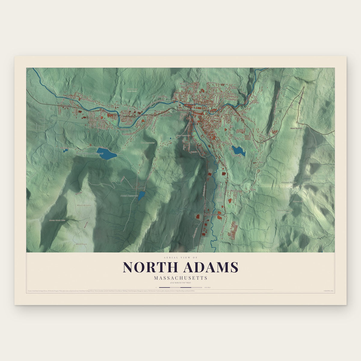 North Adams, Massachusetts map print, the full design