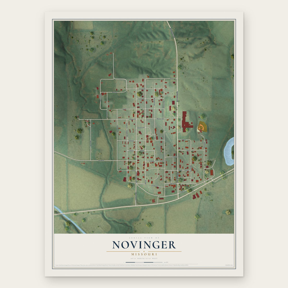 Novinger, Missouri map print, the full design