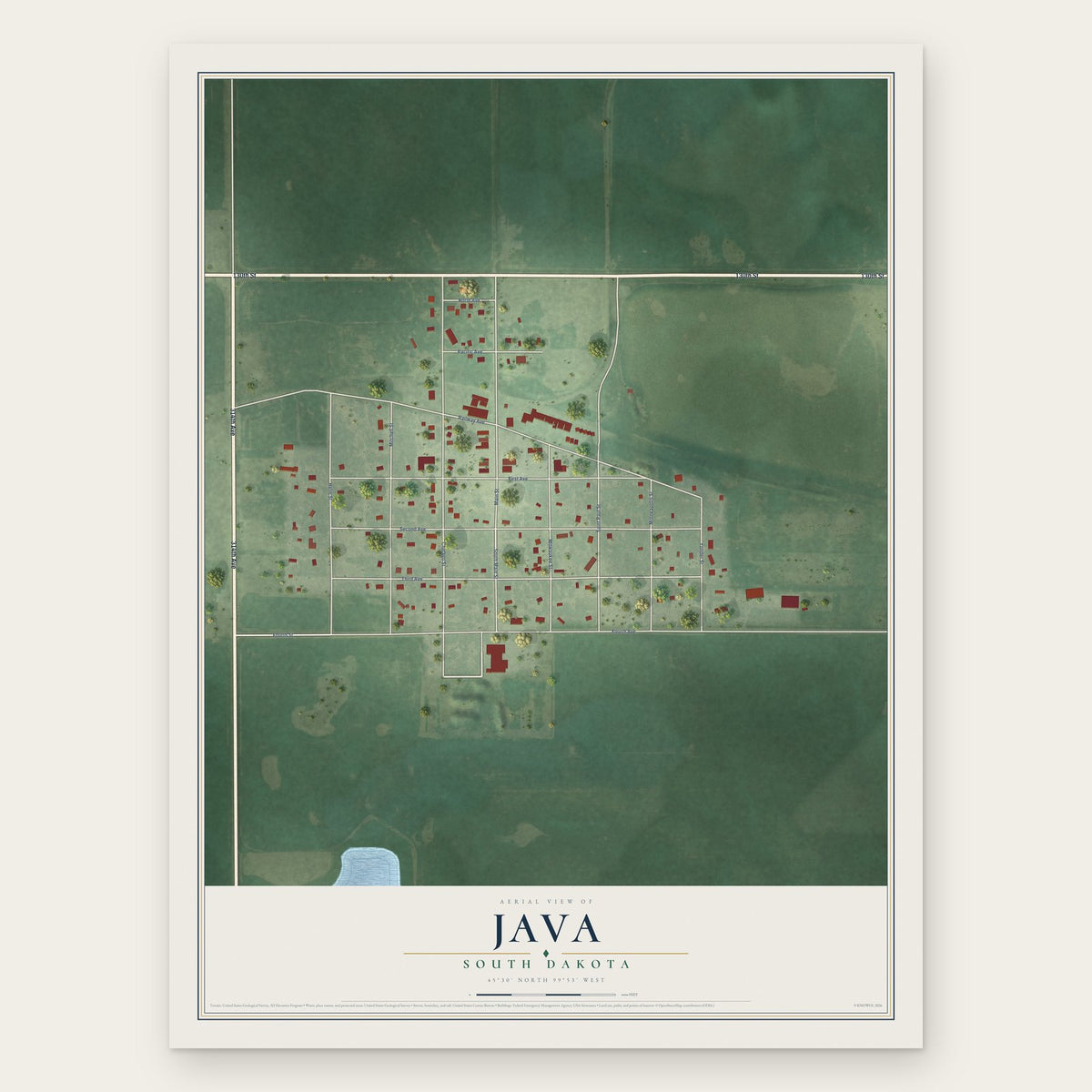 Java, South Dakota map print, the full design