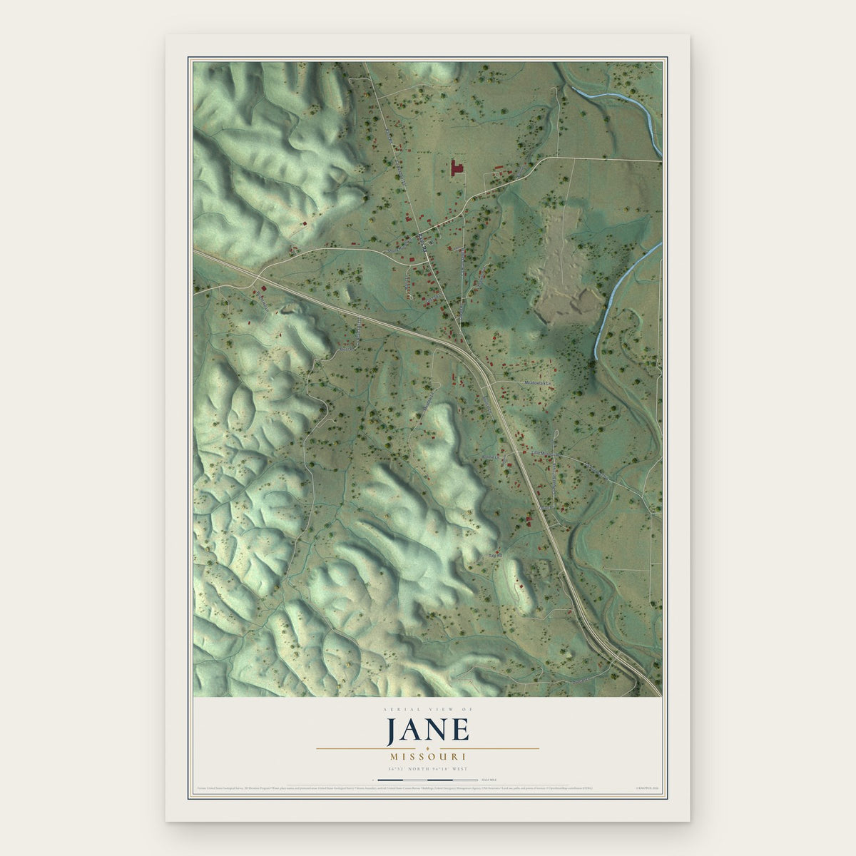 Jane, Missouri map print, the full design