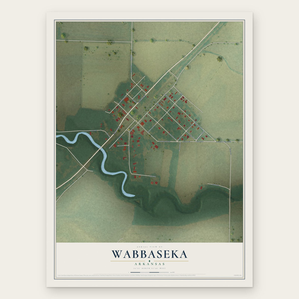 Wabbaseka, Arkansas map print, the full design