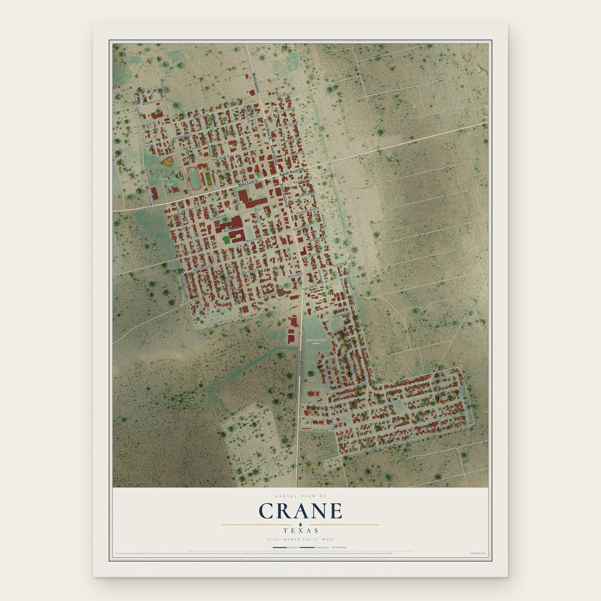 Crane, Texas map print, the full design