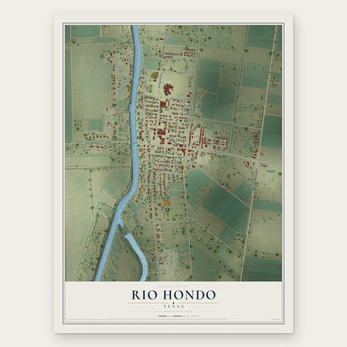 Rio Hondo, Texas map print, the full design