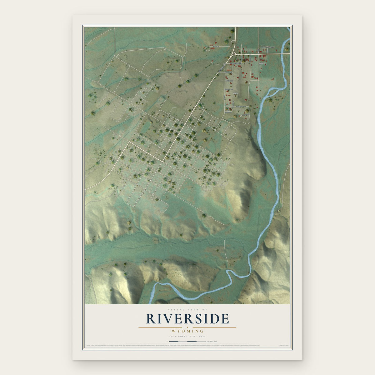 Riverside, Wyoming map print, the full design
