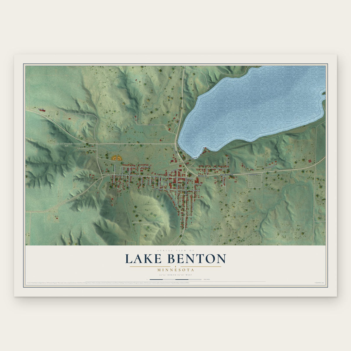 Lake Benton, Minnesota map print, the full design