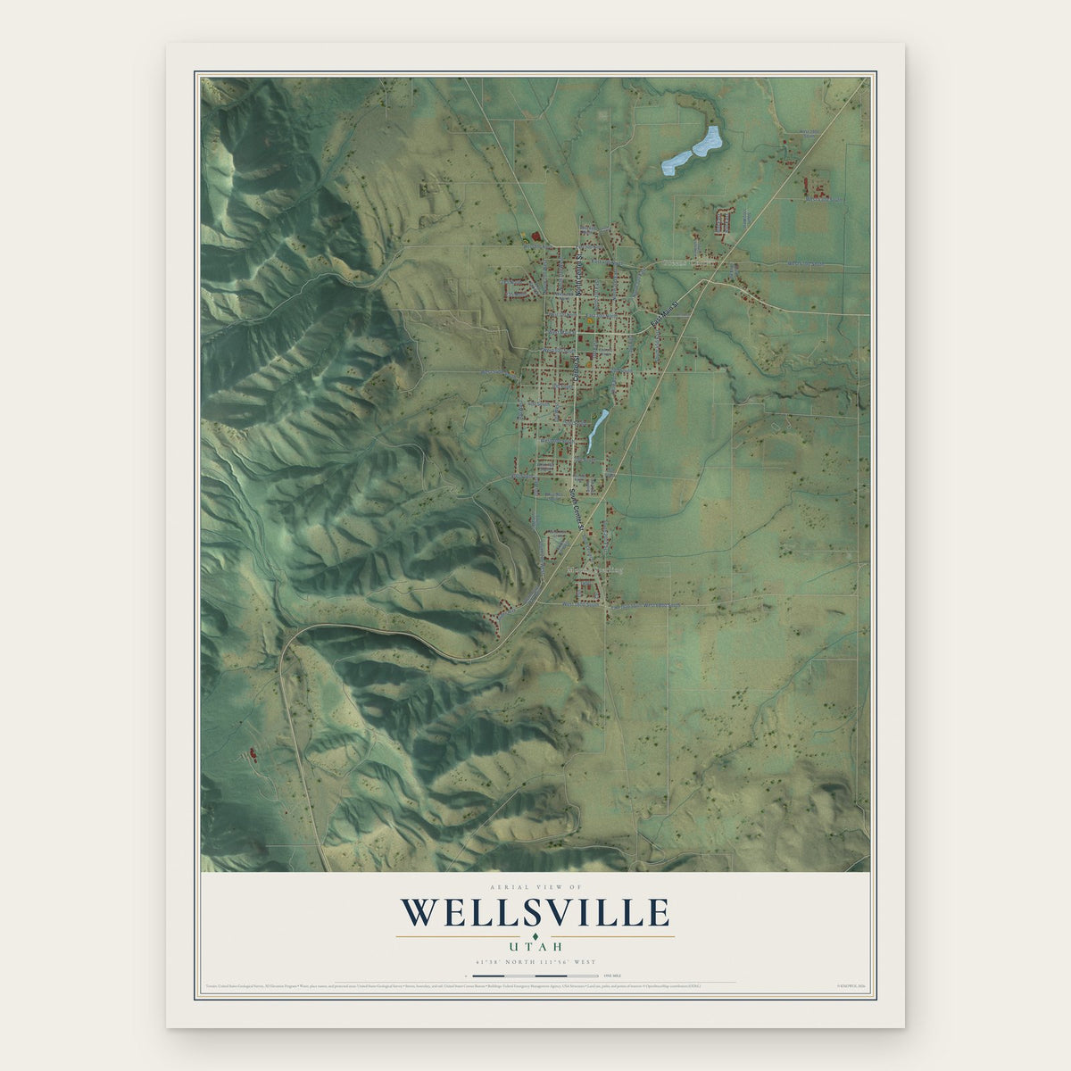 Wellsville, Utah map print, the full design