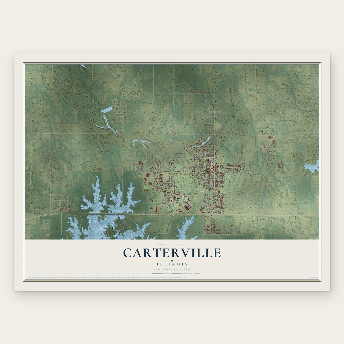 Carterville, Illinois map print, the full design