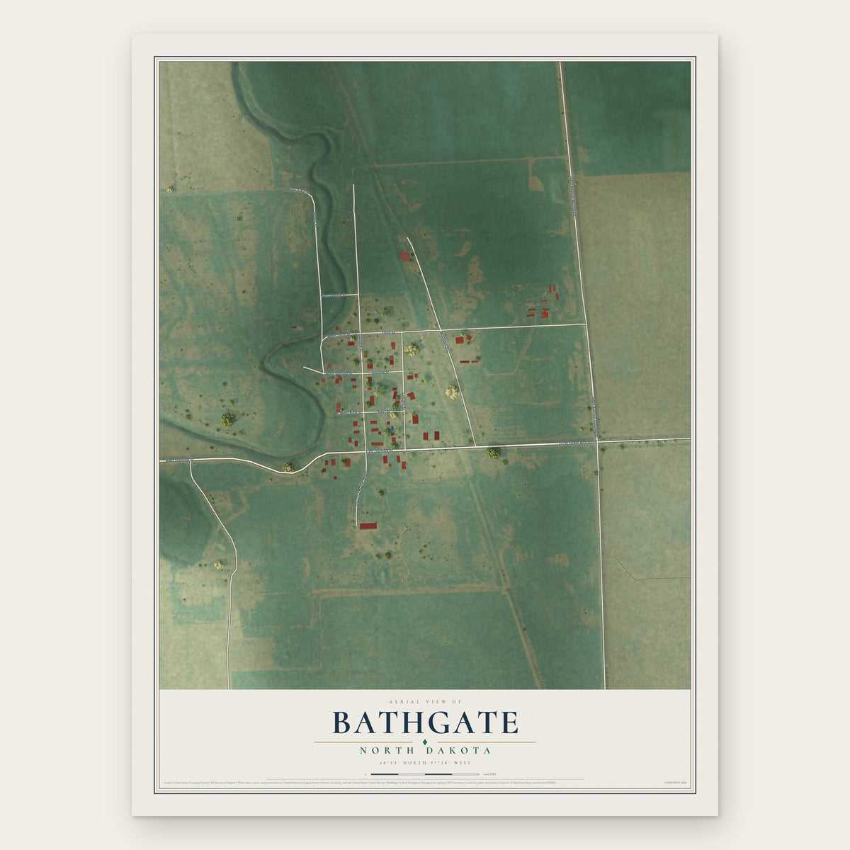 Bathgate, North Dakota map print, the full design