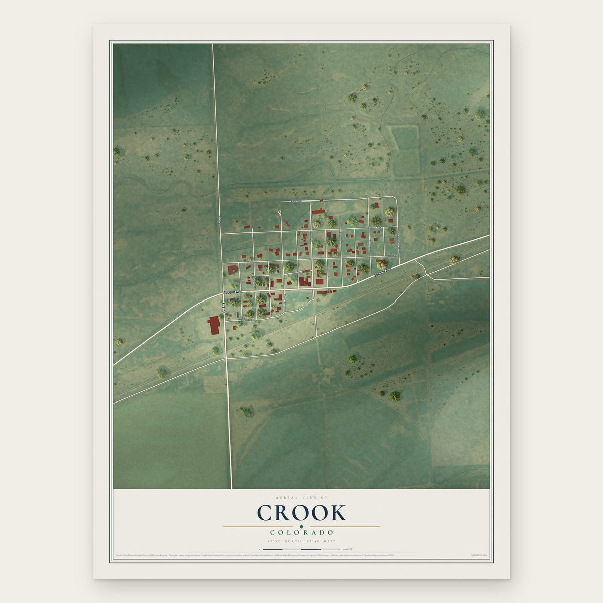 Crook, Colorado map print, the full design