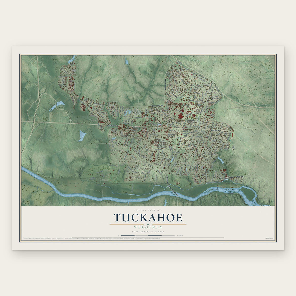 Tuckahoe, Virginia map print, the full design