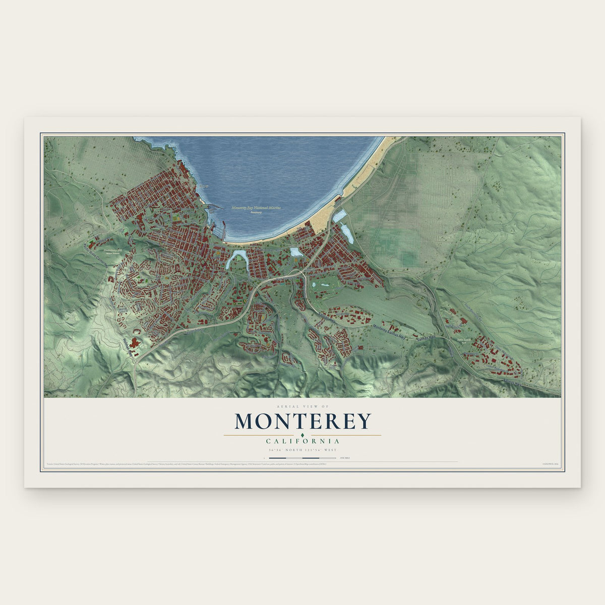 Monterey, California map print, the full design