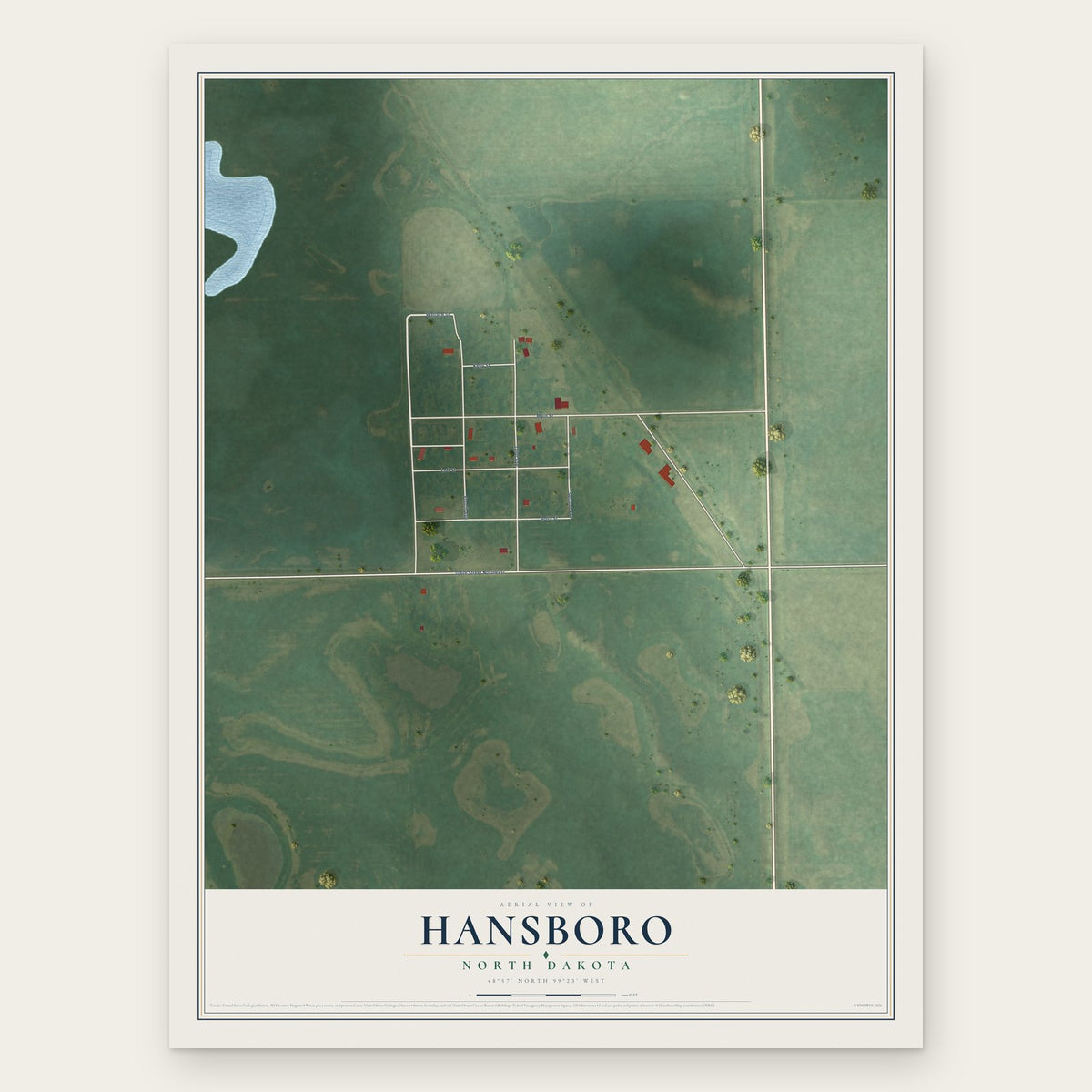 Hansboro, North Dakota map print, the full design