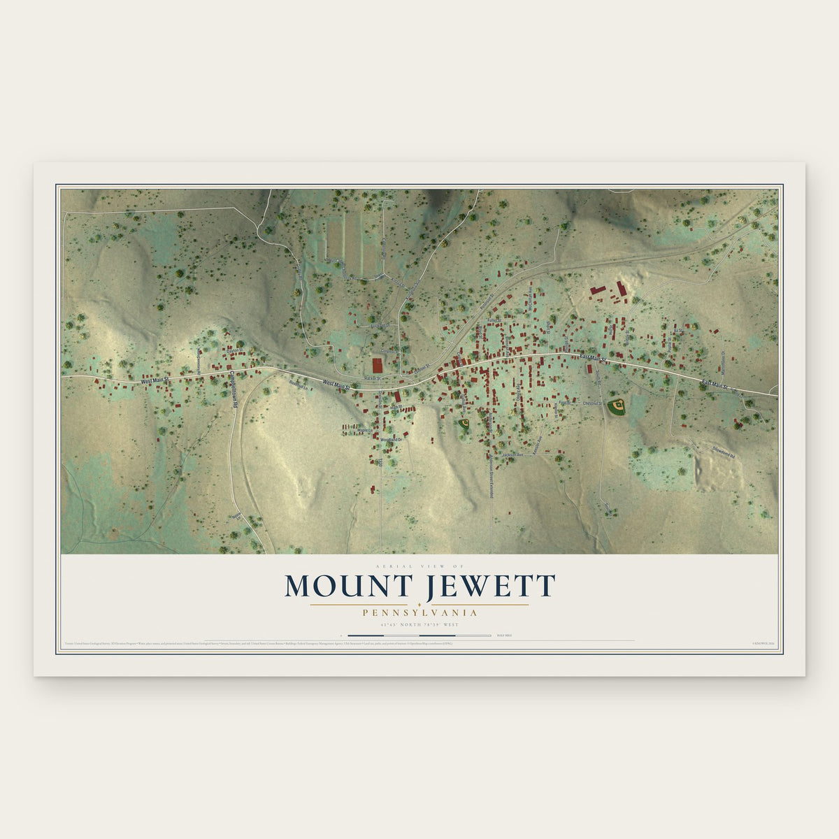 Mount Jewett, Pennsylvania map print, the full design