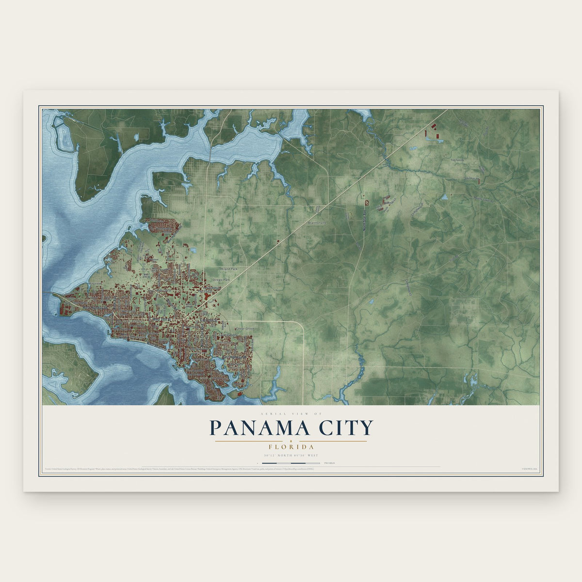 Panama City, Florida map print, the full design