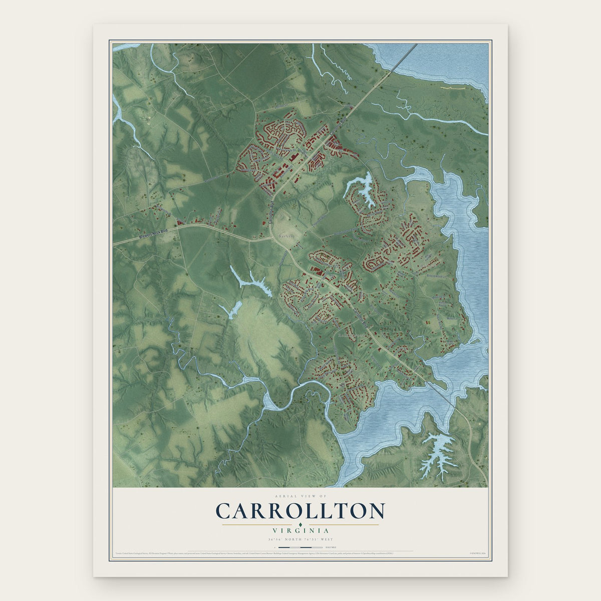 Carrollton, Virginia map print, the full design