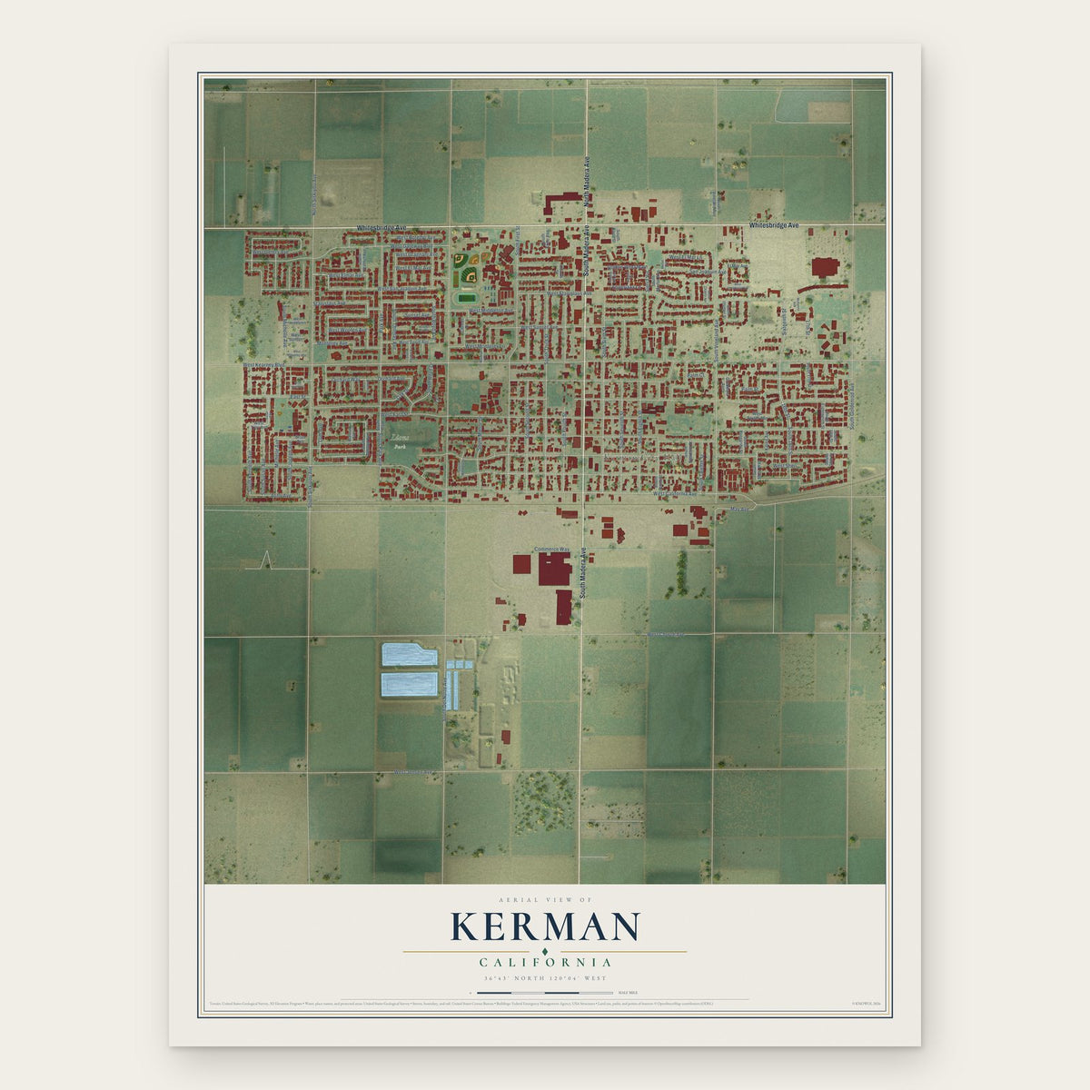 Kerman, California map print, the full design