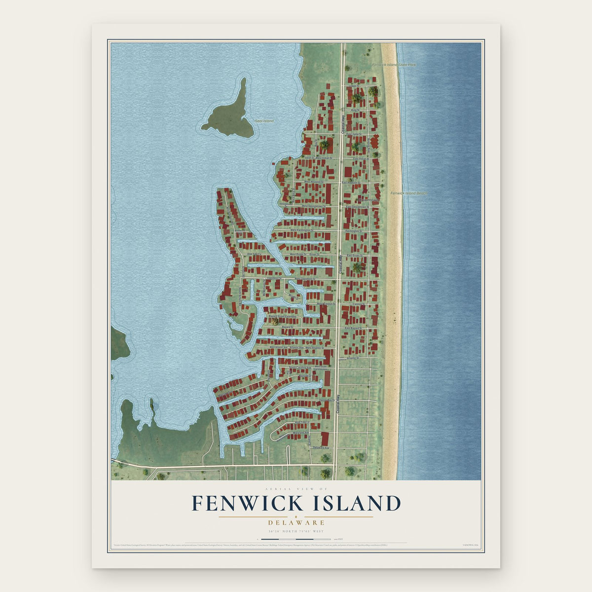 Fenwick Island, Delaware map print, the full design