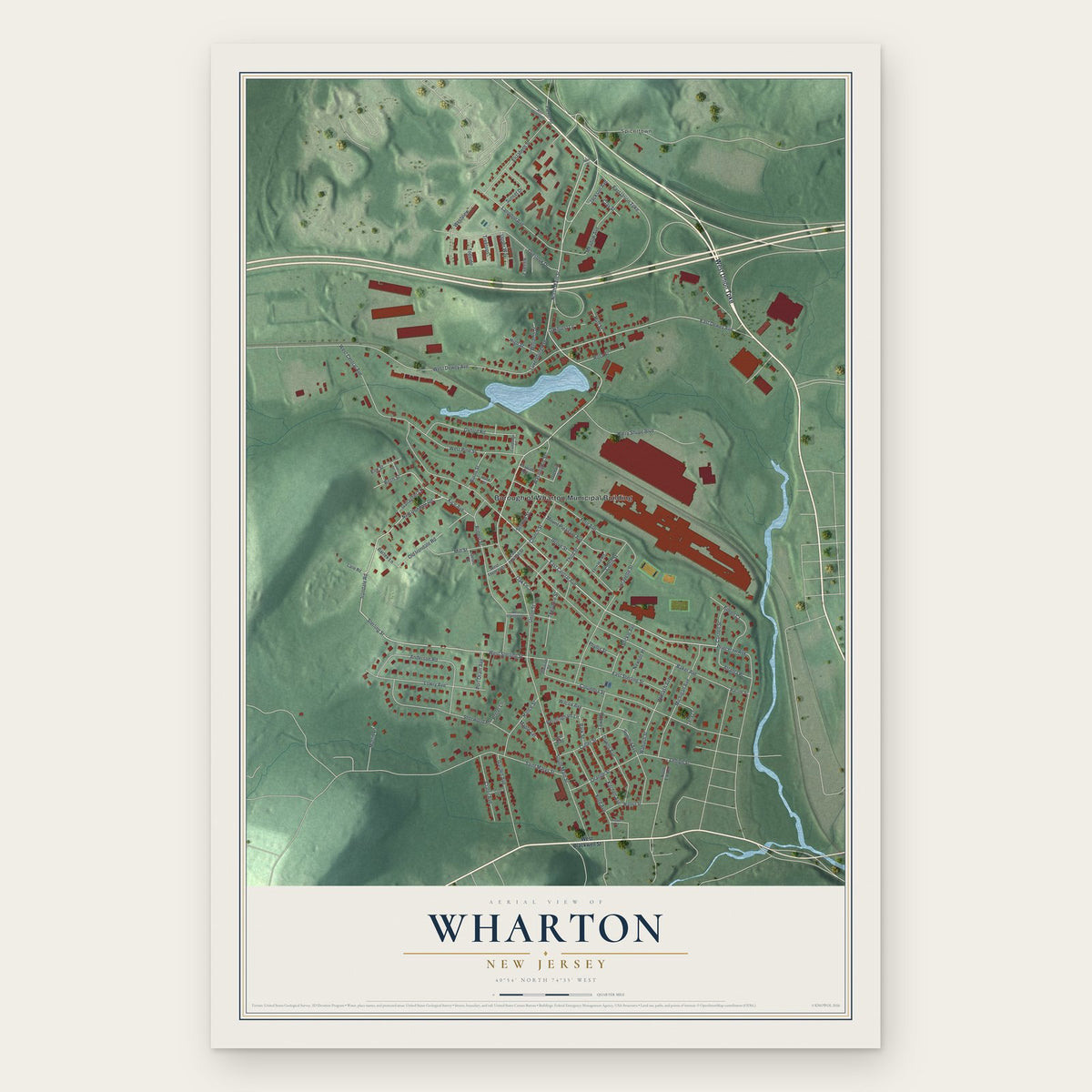 Wharton, New Jersey map print, the full design