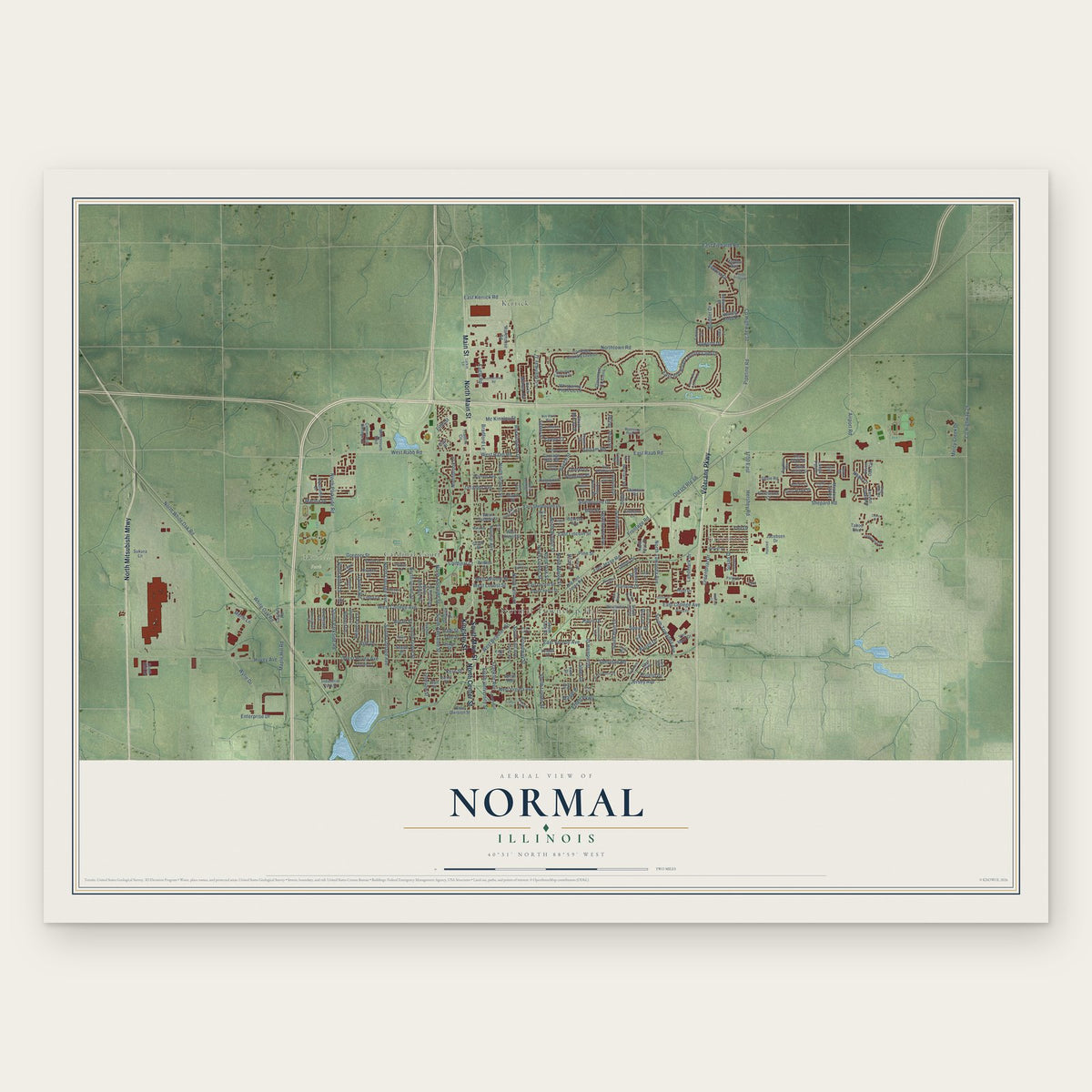 Normal, Illinois map print, the full design