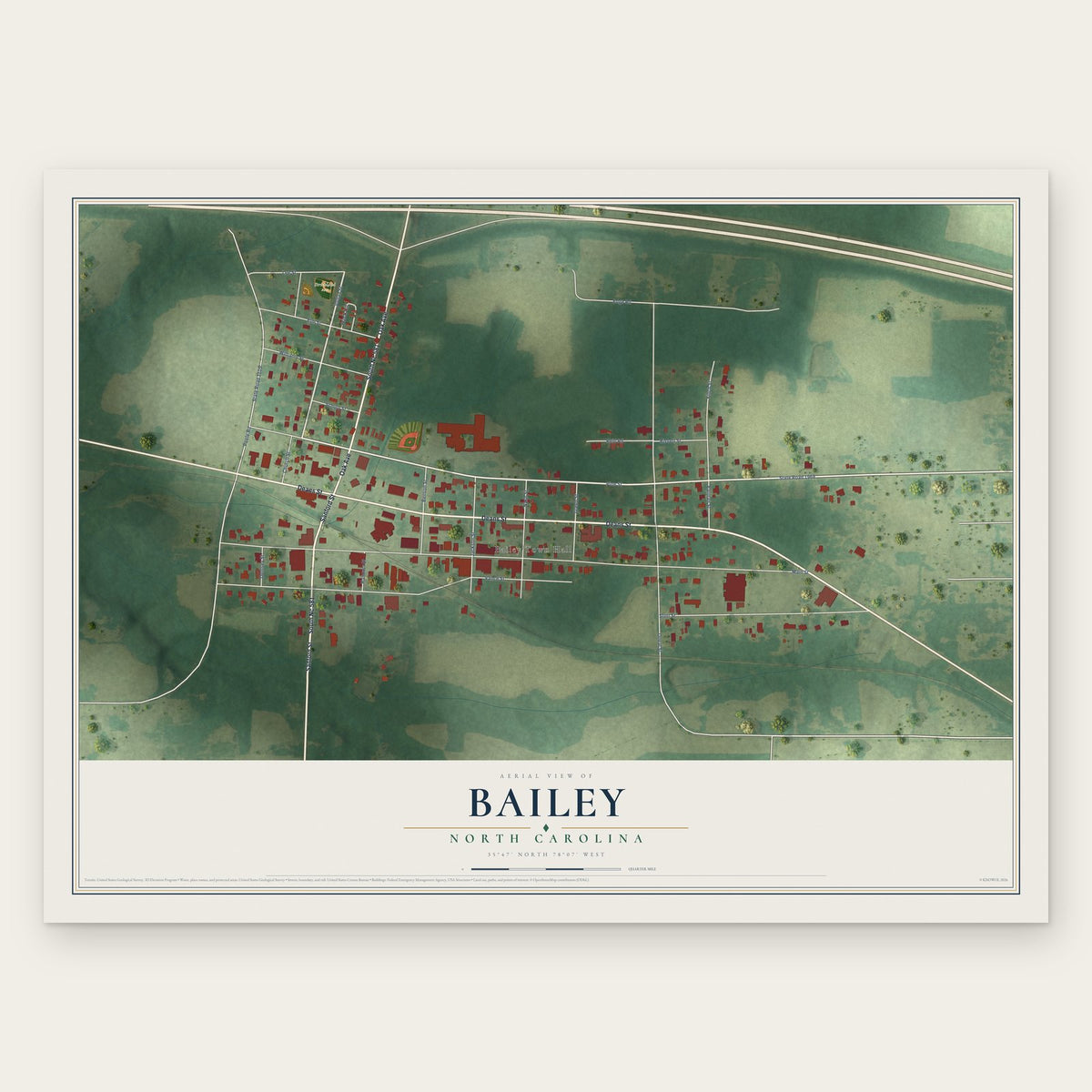 Bailey, North Carolina map print, the full design