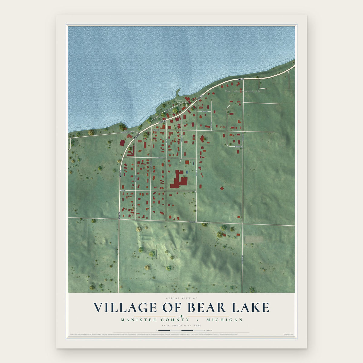 Bear Lake, Michigan map print, the full design