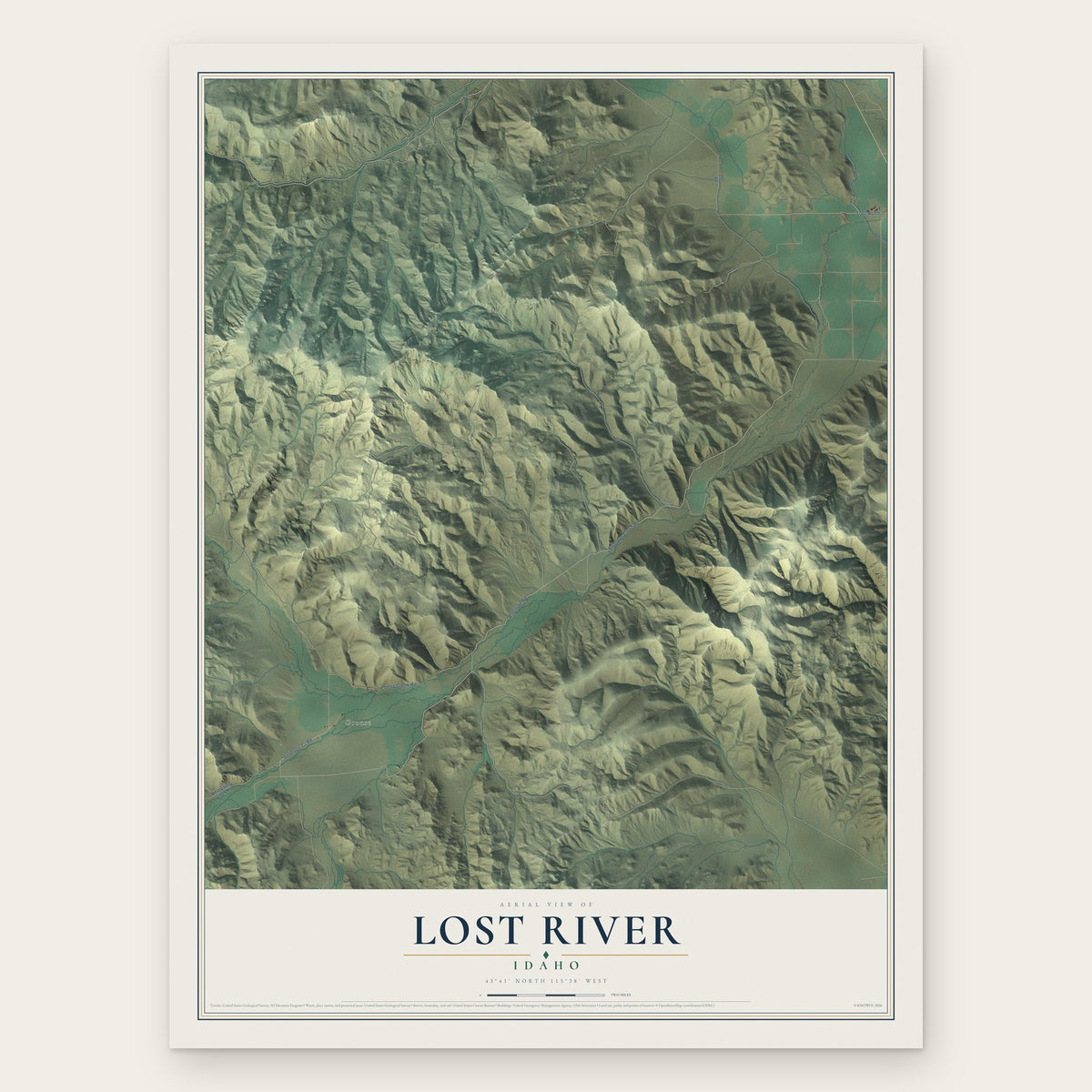 Lost River, Idaho map print, the full design