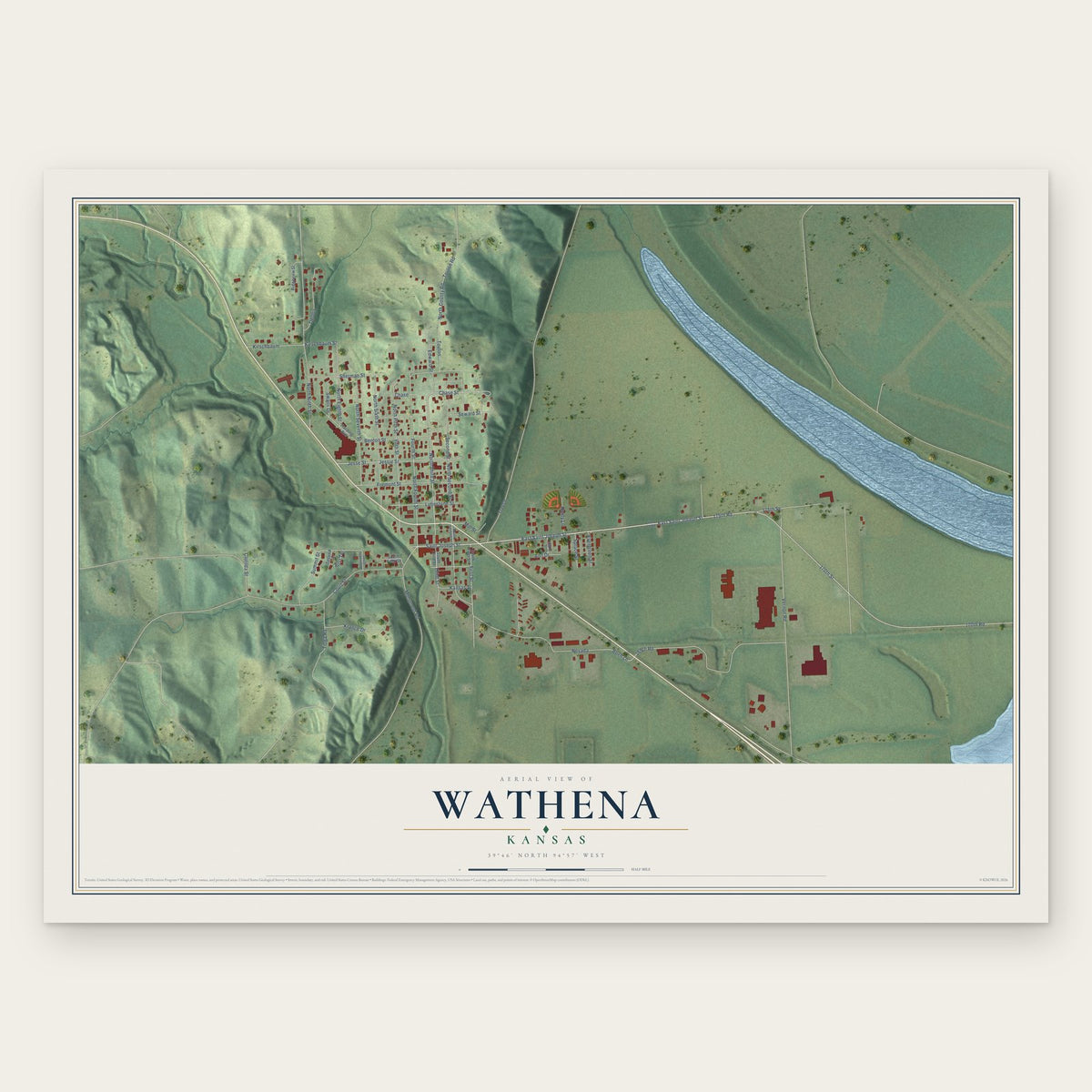 Wathena, Kansas map print, the full design