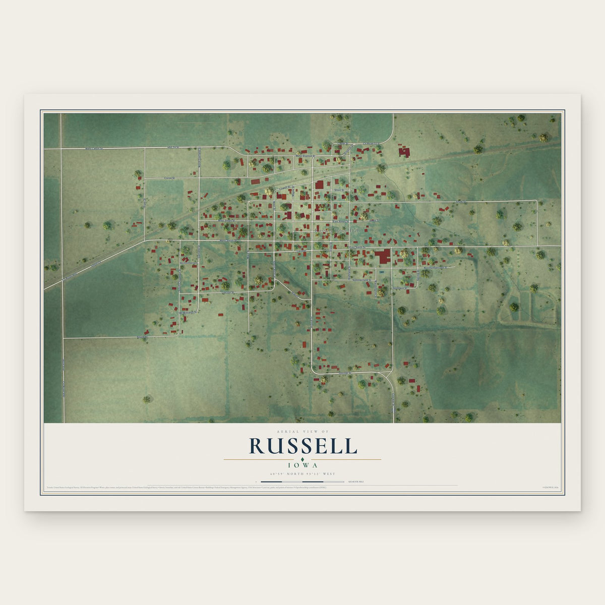 Russell, Iowa map print, the full design