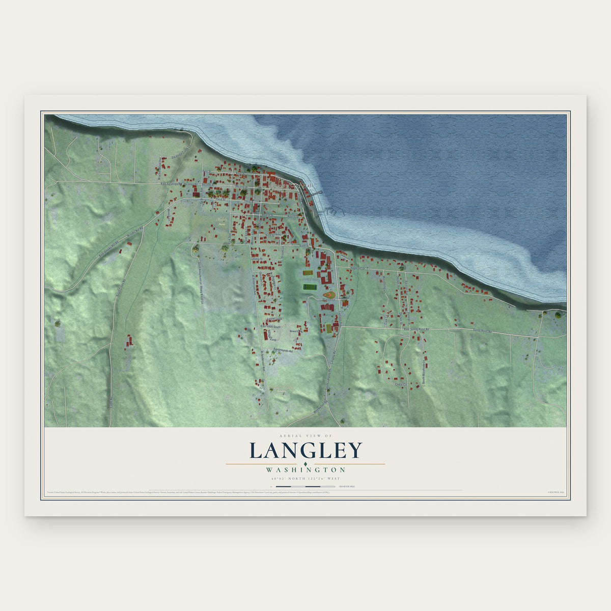 Langley, Washington map print, the full design